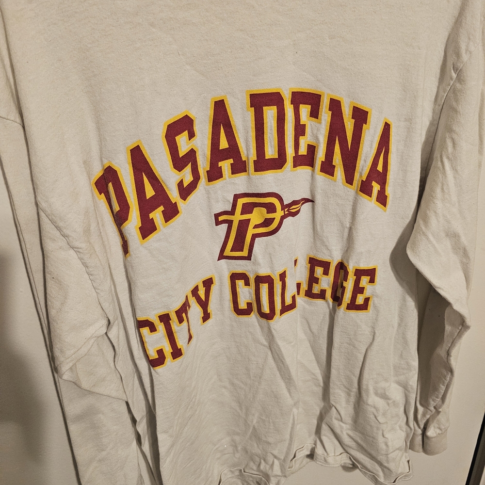 Champion White Long Sleeve Tee with Red and Yellow Print